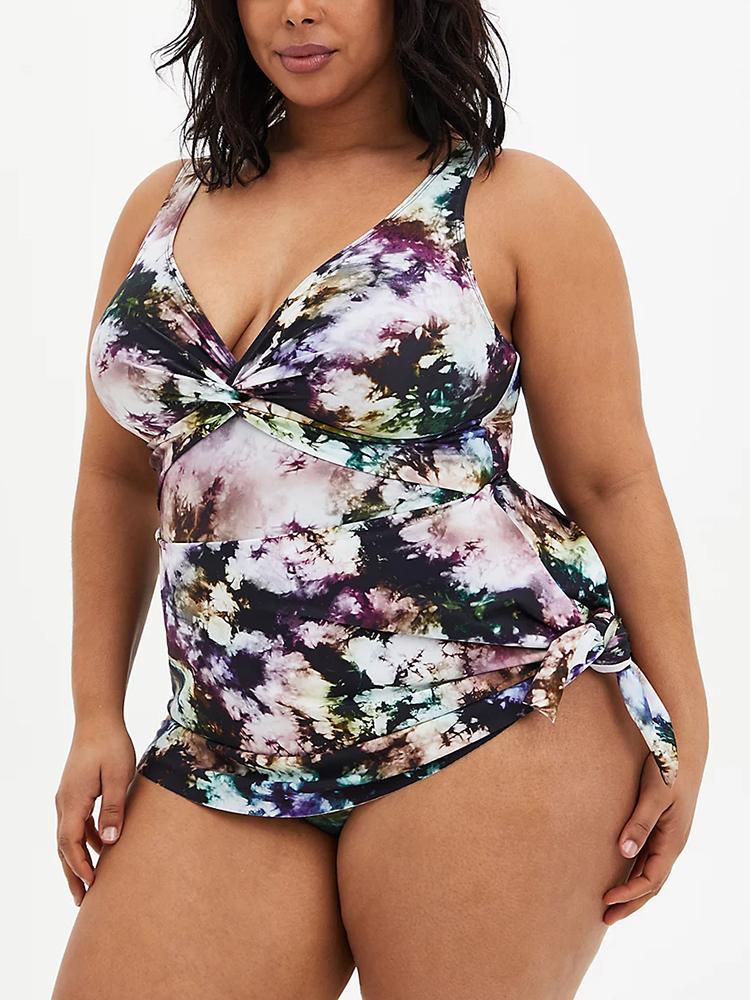 BLACK TIE-DYE ASYMMETRICAL TIE SWIM DRESS