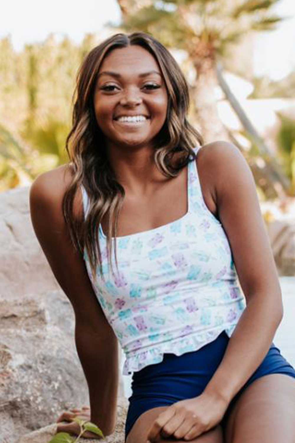 MINI RUFFLE CROP PEPLUM SWIM TOP IN POPSICLE