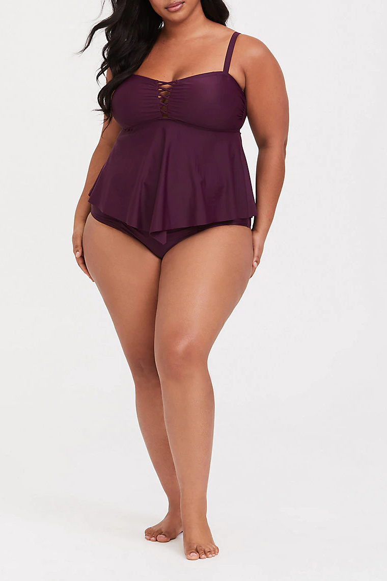 PLUM LATTICE WIRELESS TANKINI SET