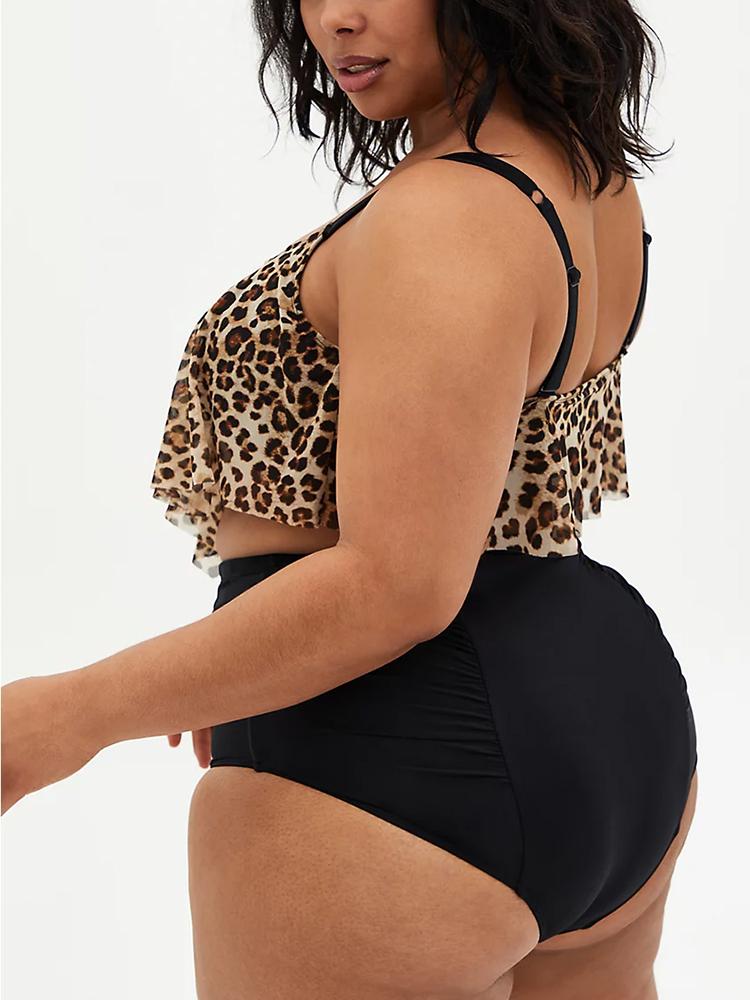 LEOPARD WIRELESS MESH V-FLOUNCE BIKINI SET