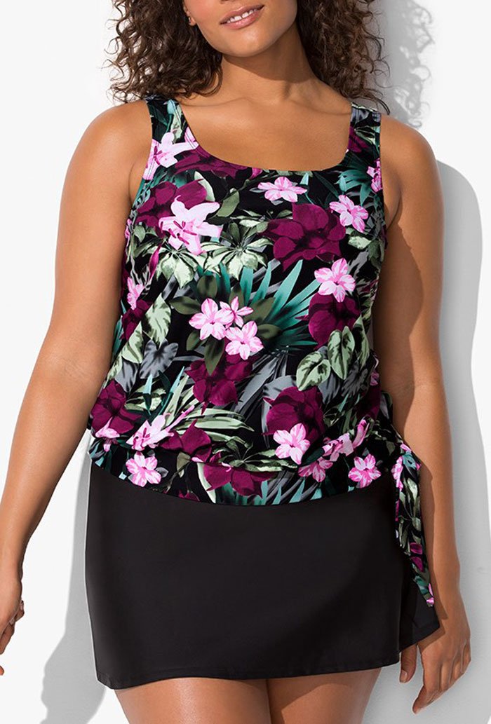 DERBY SIDE TIE BLOUSON TANKINI WITH SKIRT