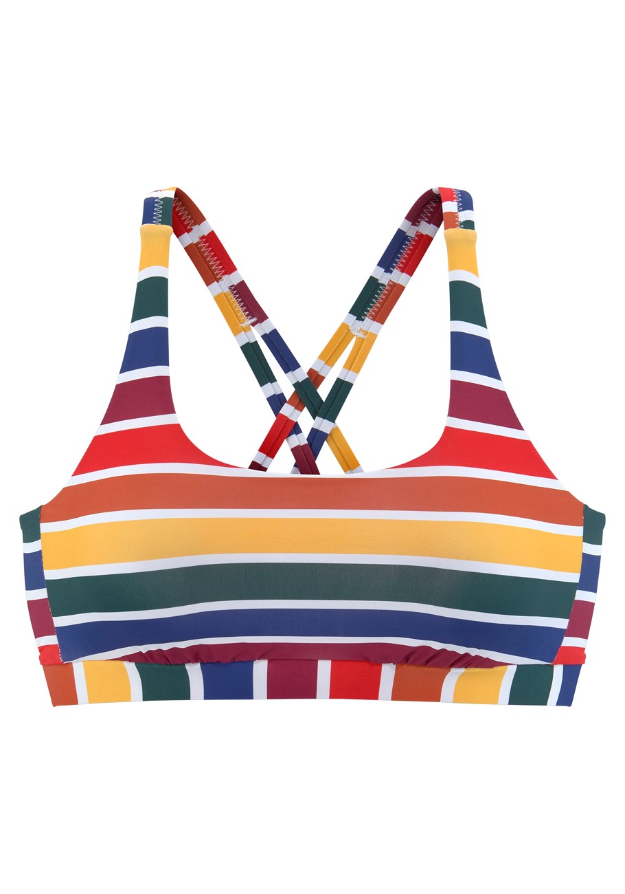 Color Striped Cross Strap Bikini