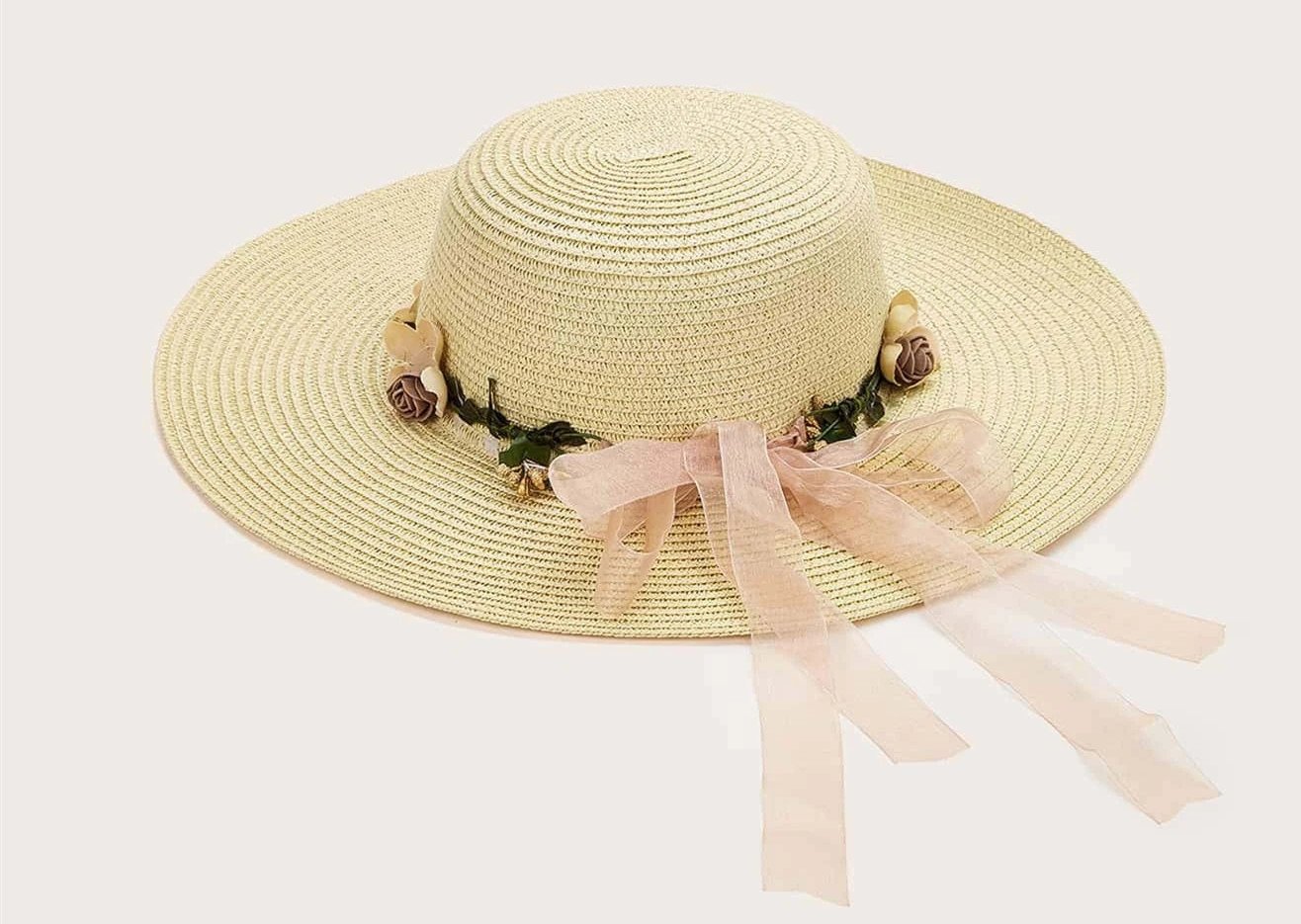 Flower Decor Straw Beath Hat