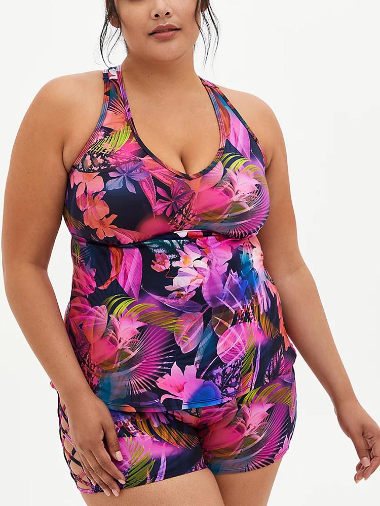 LEAVES RACERBACK ACTIVE SWIM TANKINI SET