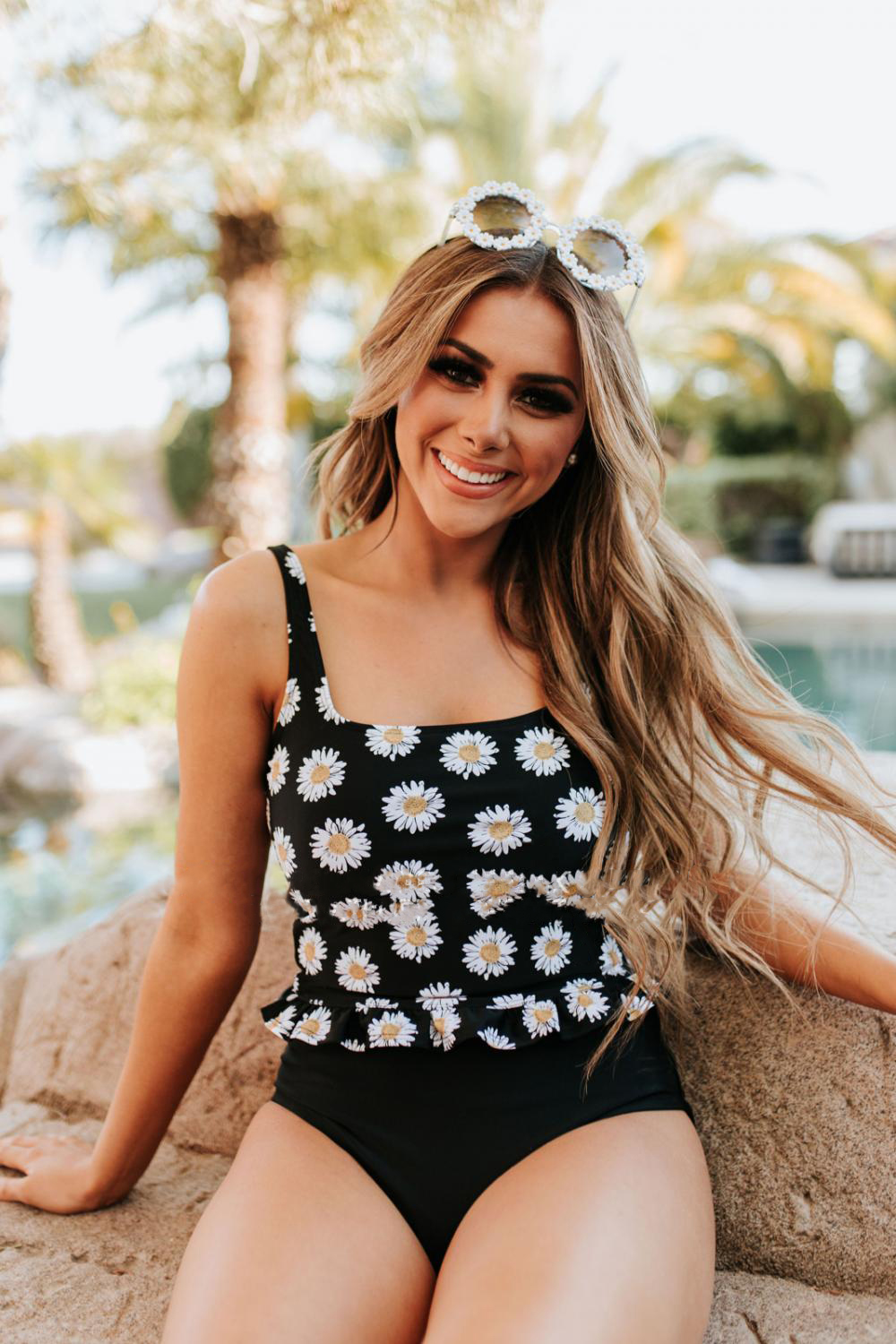 MINI RUFFLE CROP PEPLUM TANKINI SETS IN DAISY