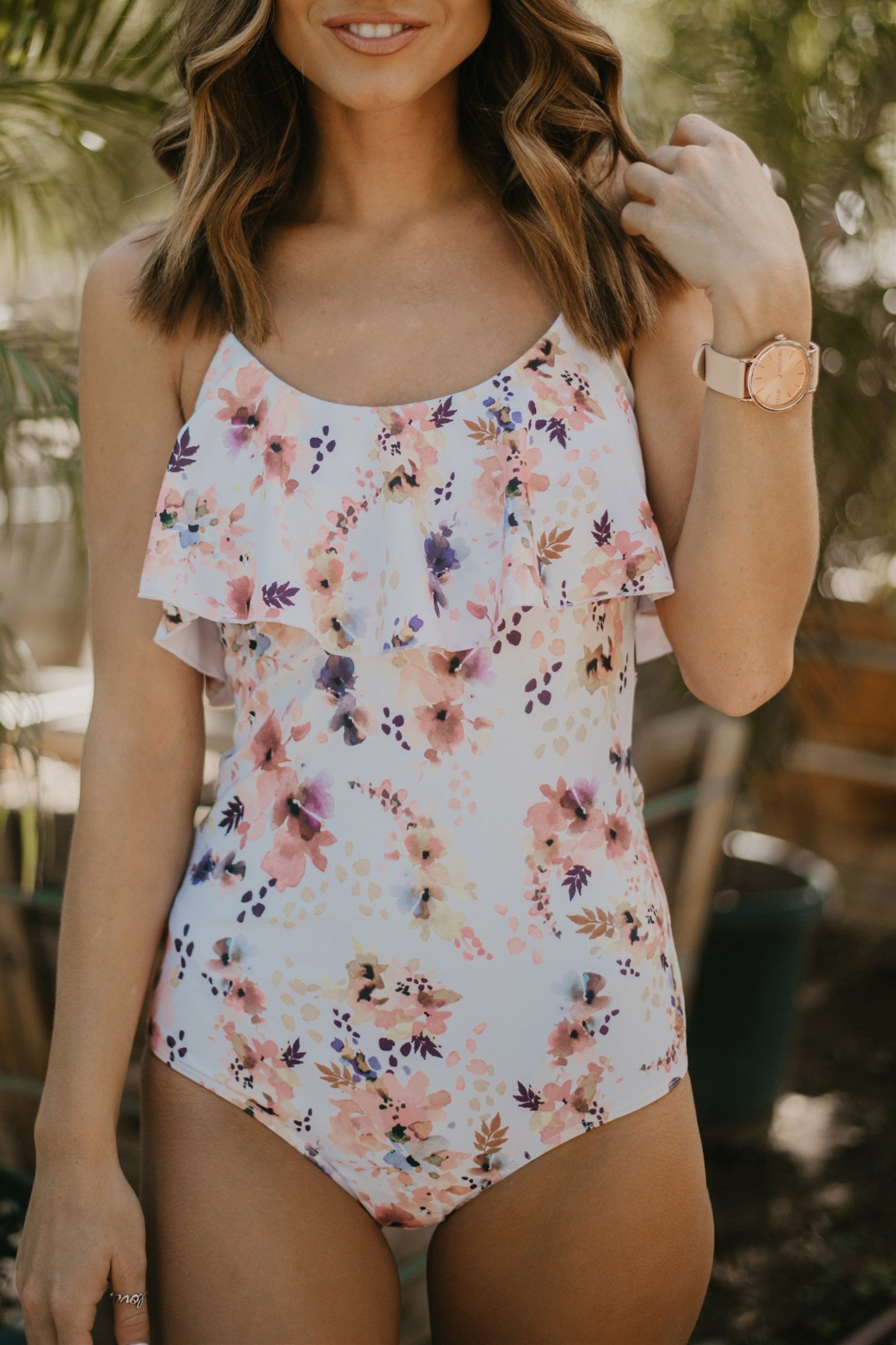 THE ABSTRACT FLORAL RUFFLE ONE-PIECE