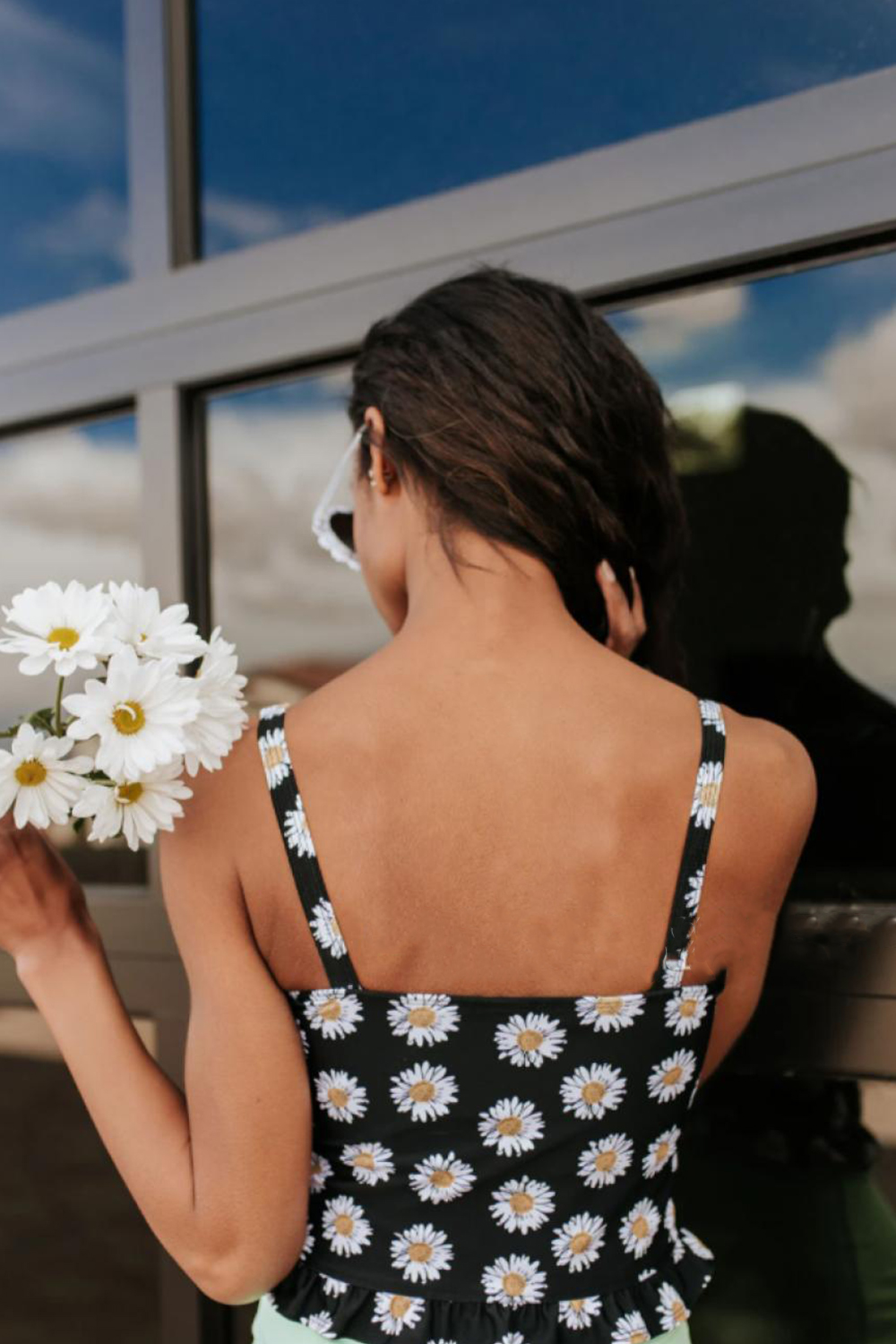 MINI RUFFLE CROP PEPLUM TANKINI SETS IN DAISY