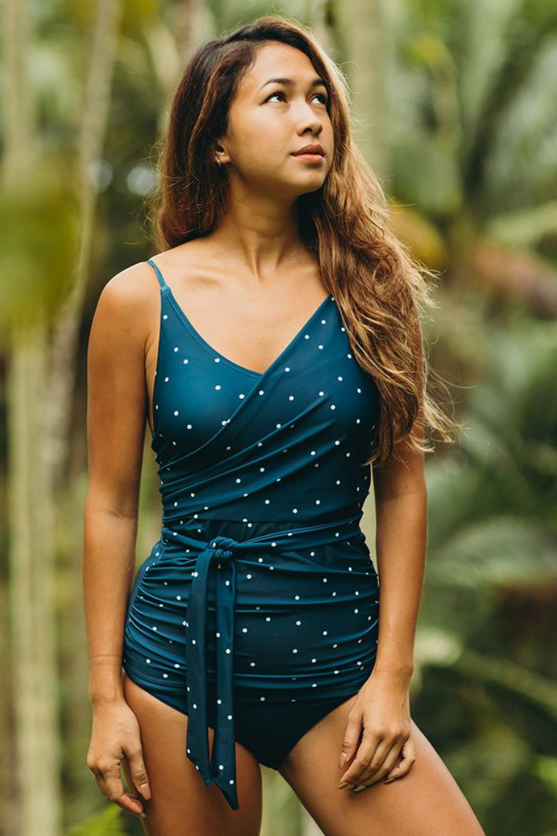 Dotted Wrap Tie Tankini Set
