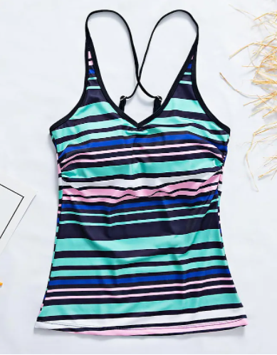 Color Block Stripe Rainbow Tankini Set