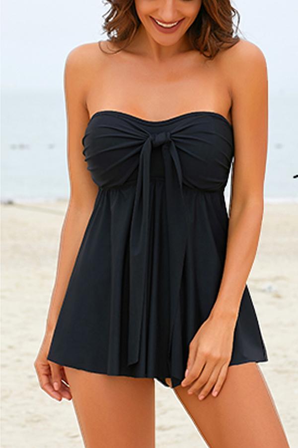 Halter or Strapless Bandeau Black&Navy Blue Tankini Set