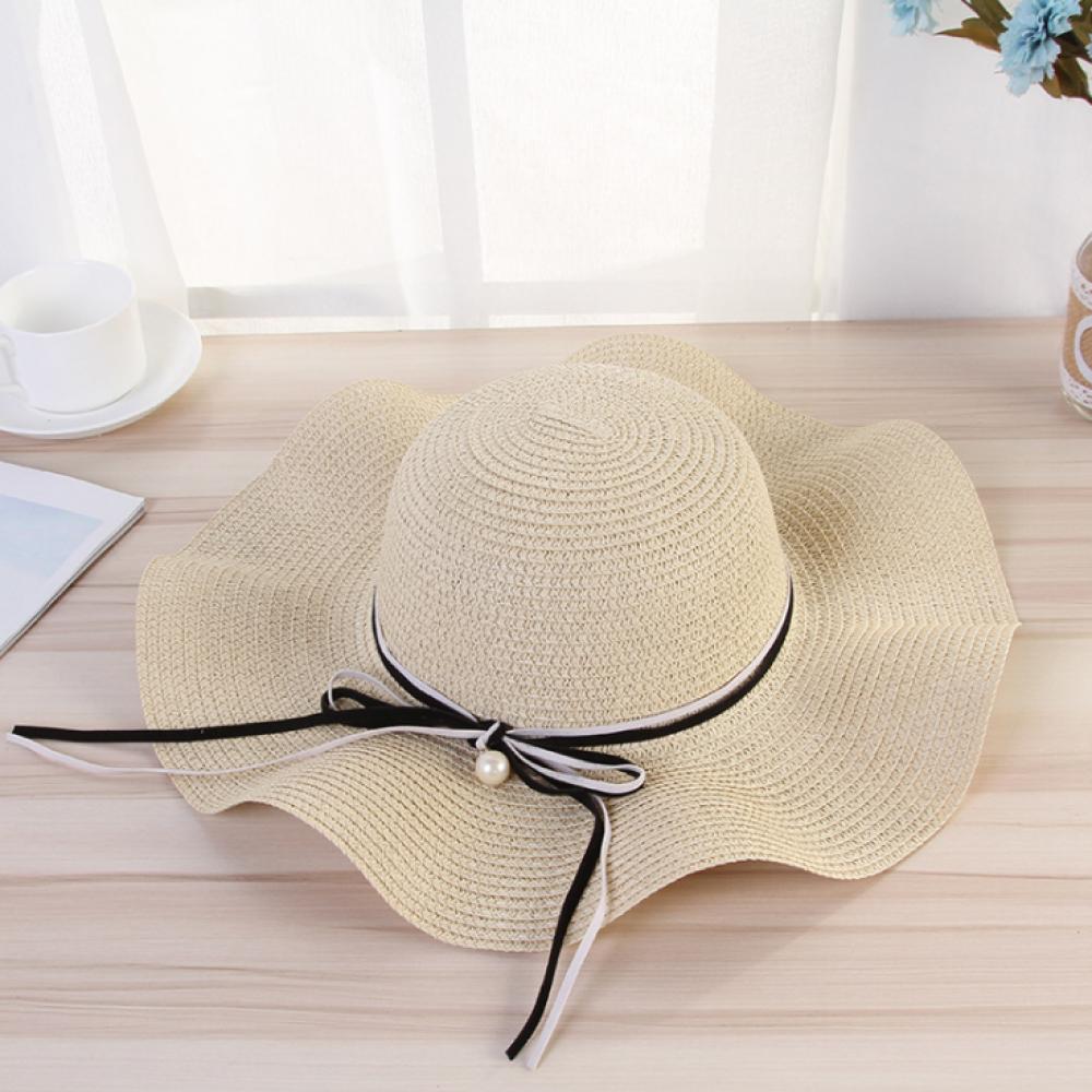 Wavy bow straw hat