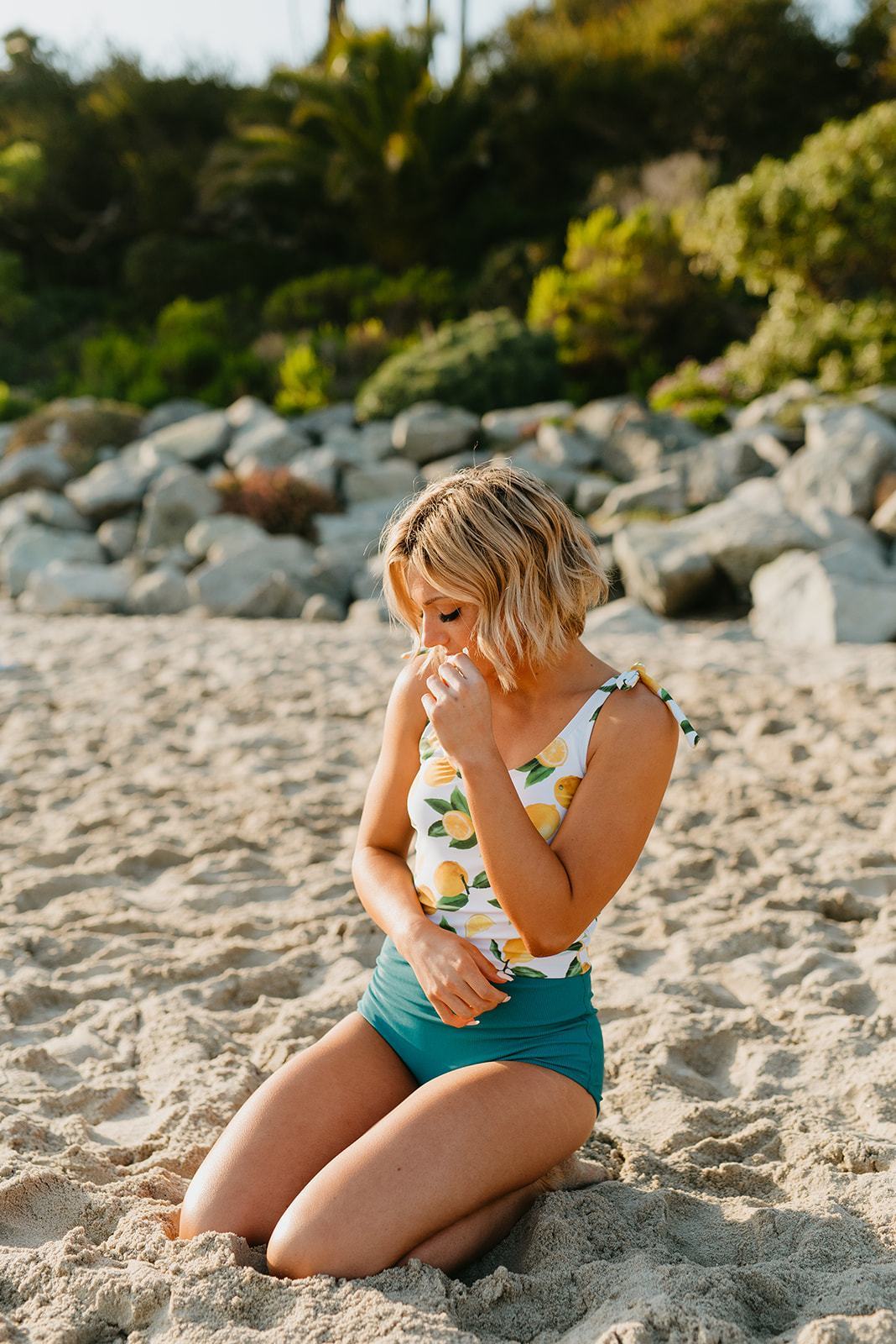 TIE STRAP TANKINI IN LEMON LUSH