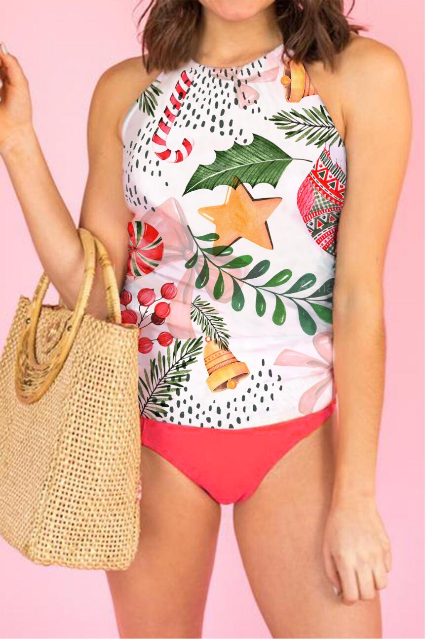 Red Christmas Rings Tankini Set