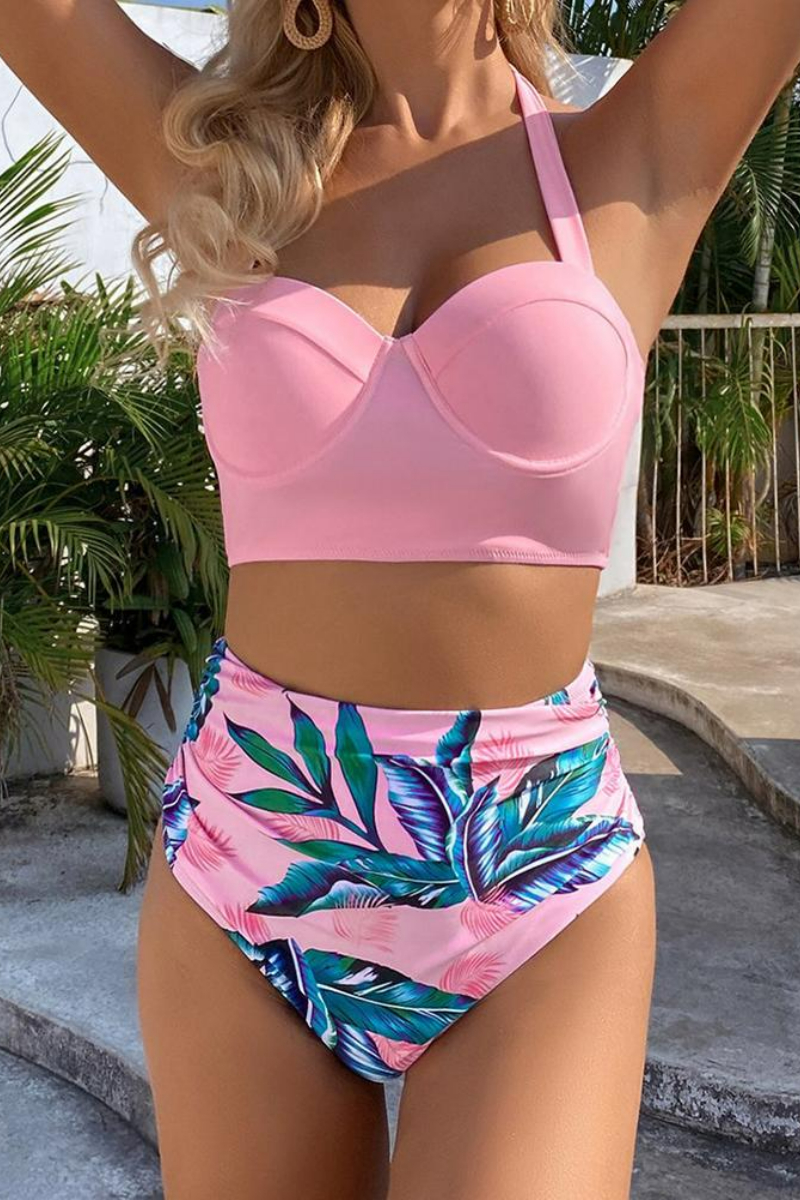 Push Up Print High Waist Bikini Set