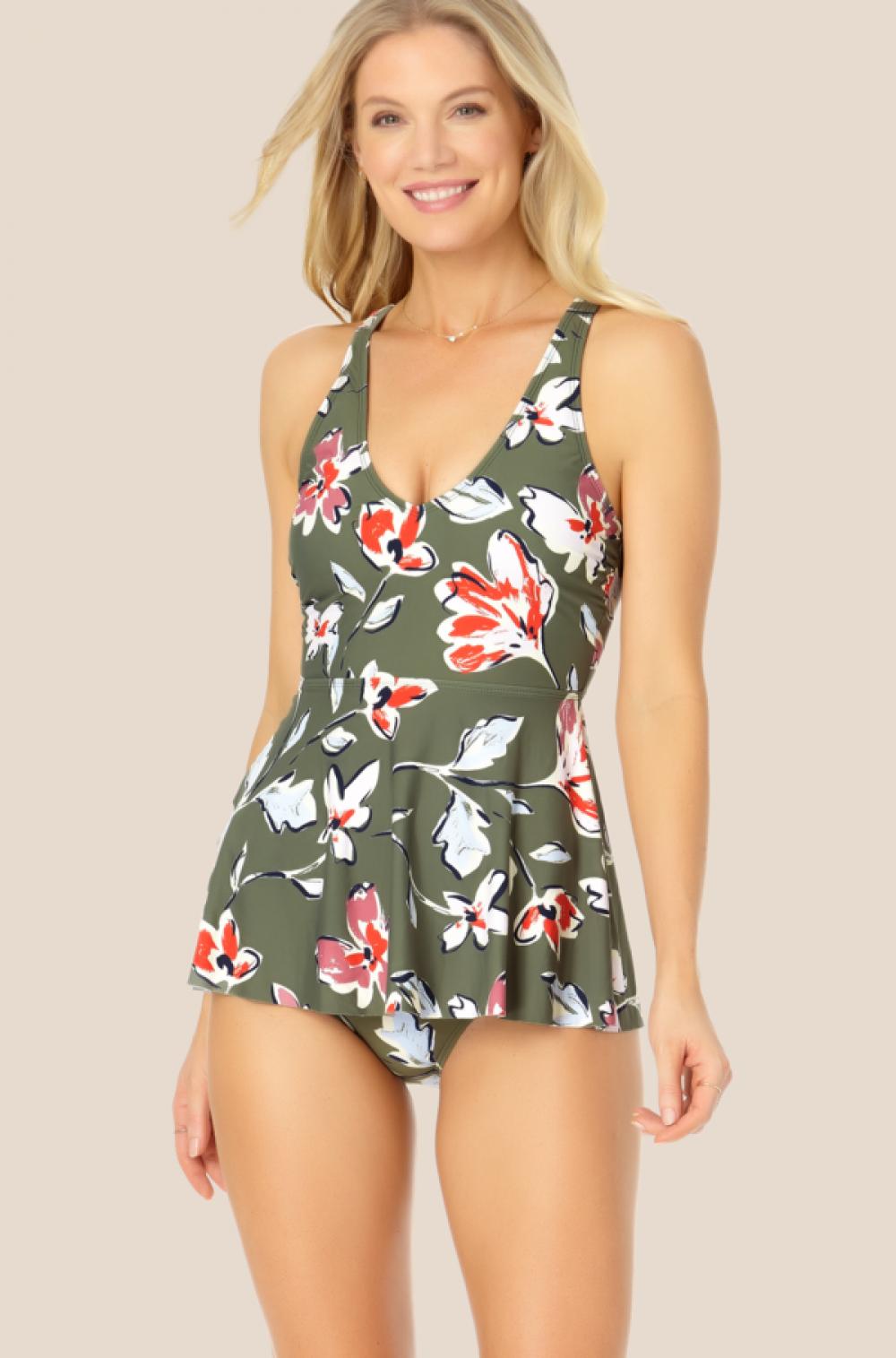 Flower Print V Neck Tankini Top