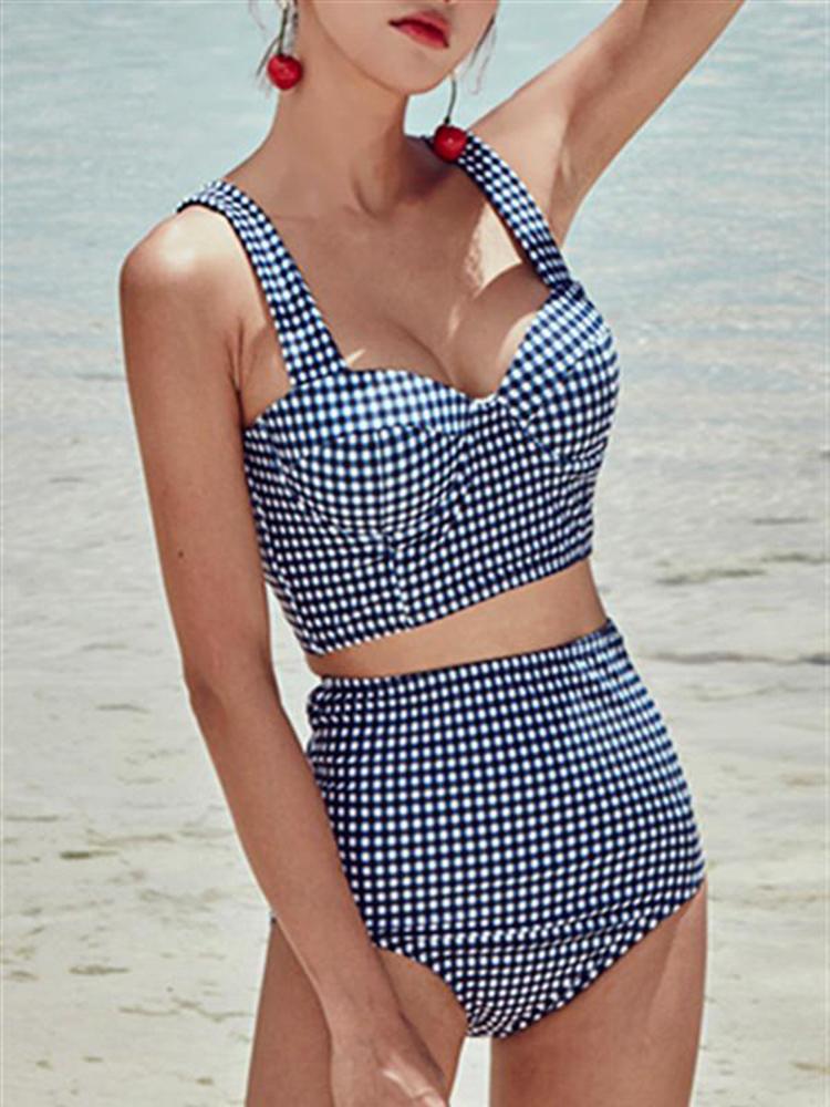 Vintage Plaid High Waist Bikini Set