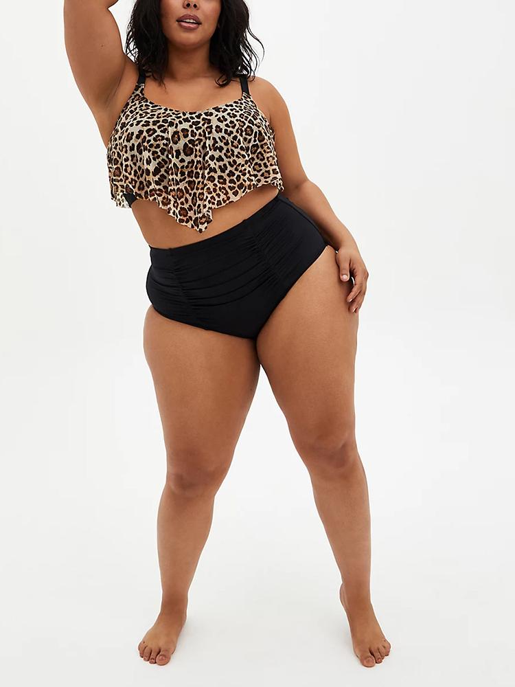 LEOPARD WIRELESS MESH V-FLOUNCE BIKINI SET