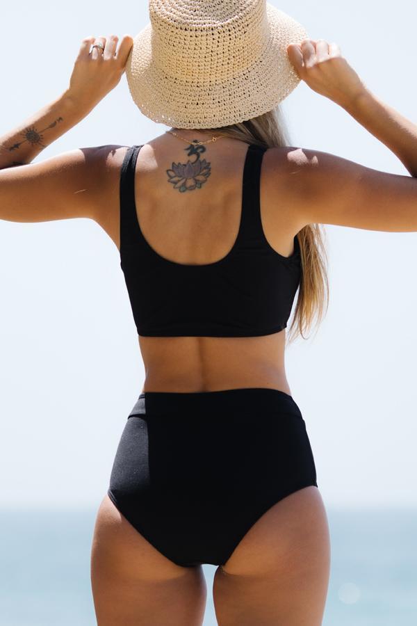 Solid Color High Waisted Bikini Set