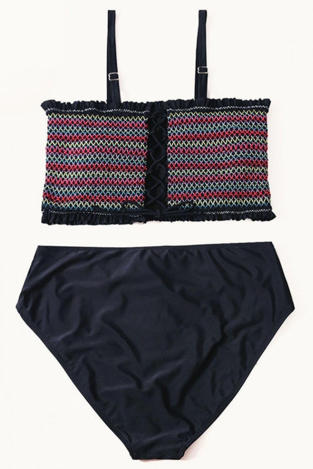 Split Color Smocked Bandeau High Waist Bikini Set