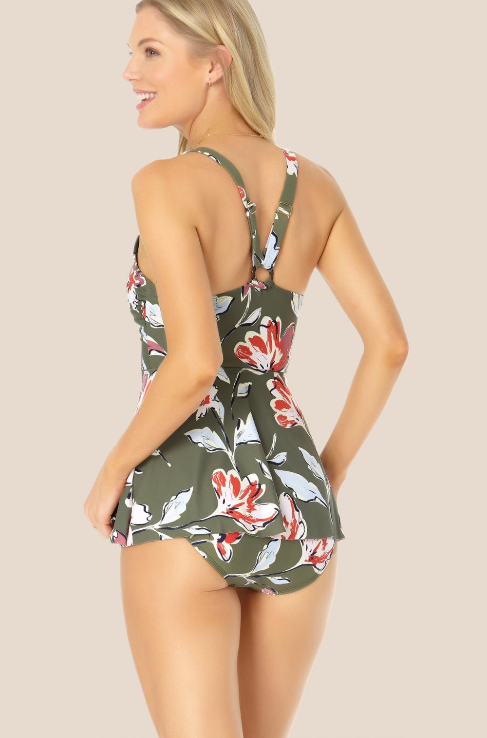 Flower Print V Neck Tankini Top