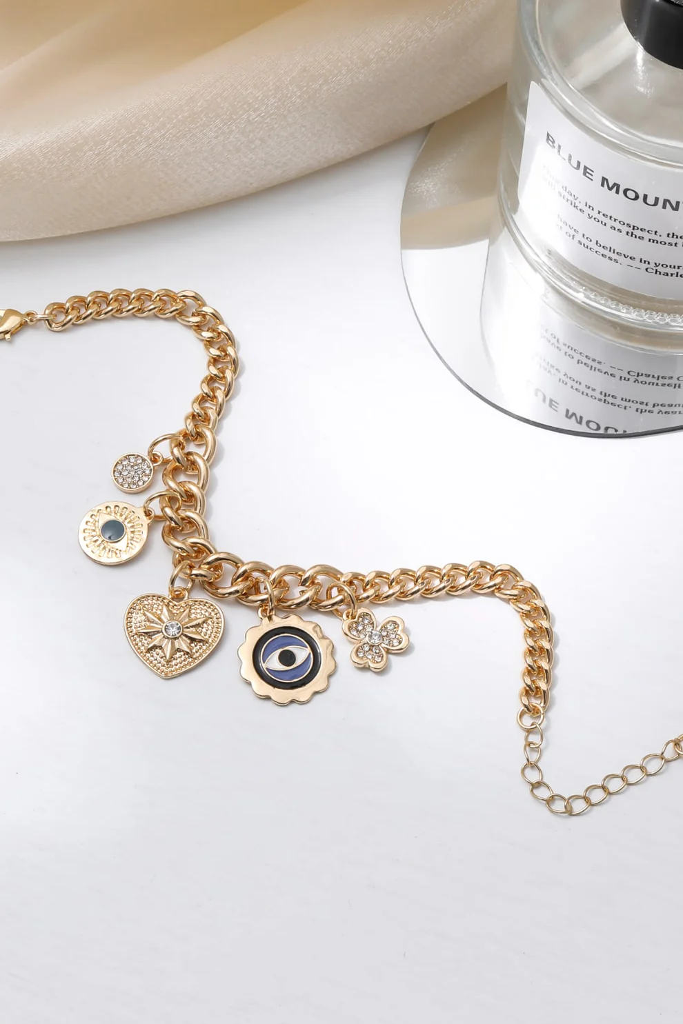 Multi-Charm Chunky Chain Bracelet