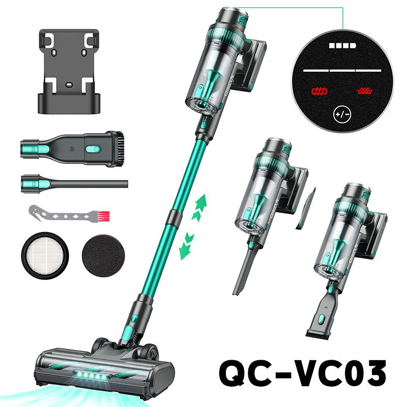 Qikcln Vacuum Cleaner Series VC02/VC03/VC07 | Up to 45KPa, 3 Modes, LED Display & Dock Charger for home cleaning