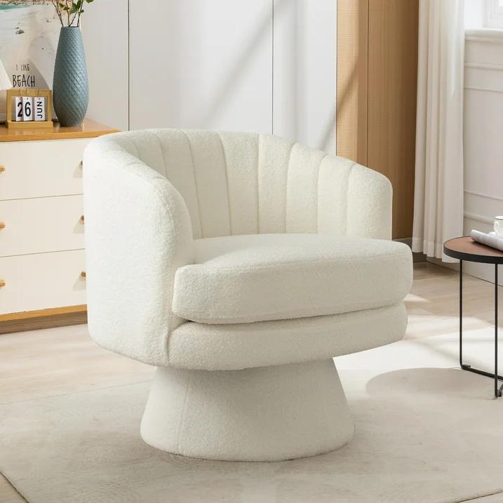 Swivel Accent Chair, Modern Cozy Lambswool Accent Chair, Comfy Round Armchiars, 360 Degree Swivel Barrel Chairs for Living Room, Bedroom Office, Beige