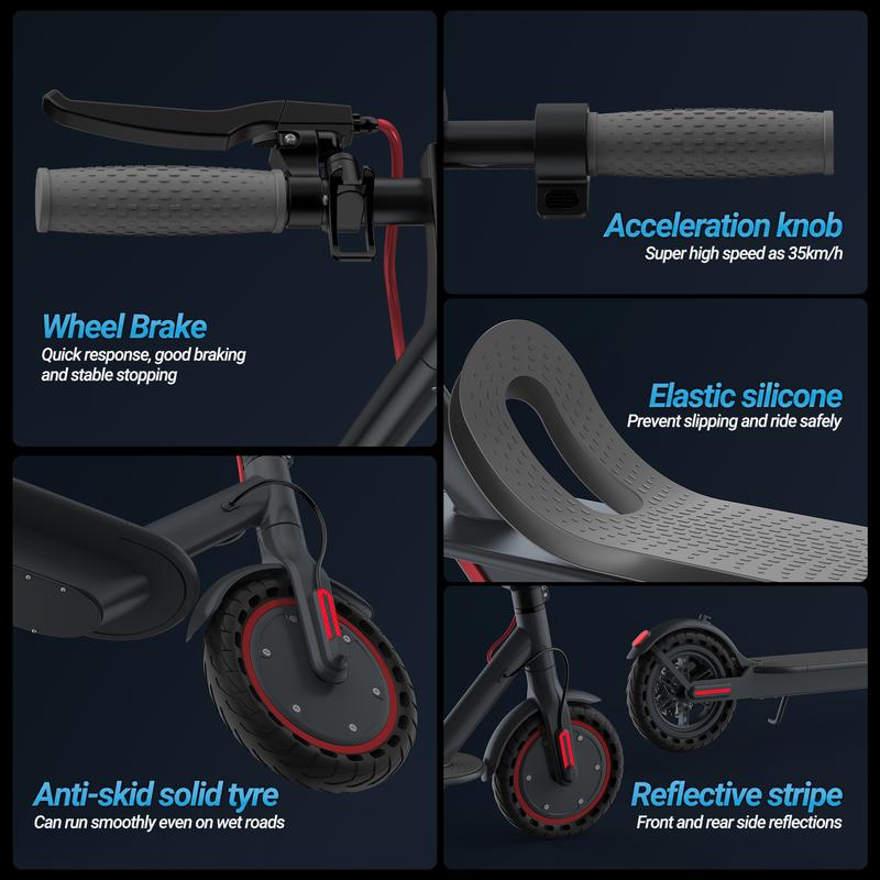 Electric Scooter ES80 350W Motor, 21 Miles Range, 19 MPH Top Speed, Disc Brakes, Ternary Lithium Battery, Aluminum Alloy Frame, Foldable, App-Controlled, 10.5Ah High-Capacity Battery, 8.5-Inch Solid Tires.