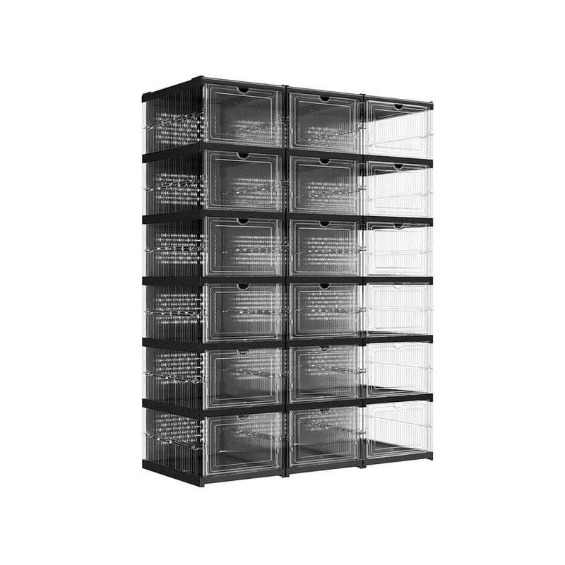 HOME Collapsible Shoe Boxes - Foldable, Stackable, Portable Shoe Storage Organizer for US Size 13, Small-Spaced Homes