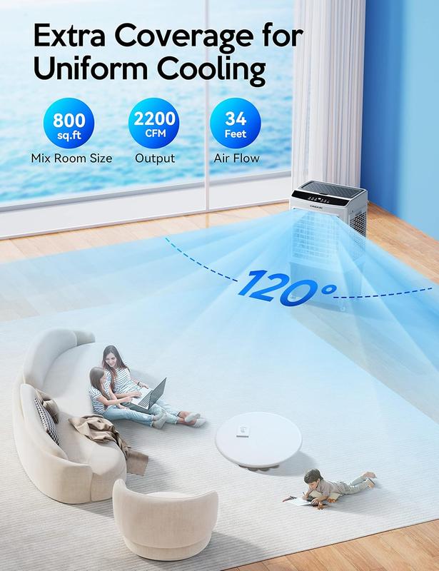 Evaporative Air Cooler, VAGKRI 2200CFM Swamp Cooler, 120°Oscillation Air Cooler with Remote Control, 24H Timer, 3 Modes & Wind Speeds for Outdoor Indoor Use, 9.2Gallon