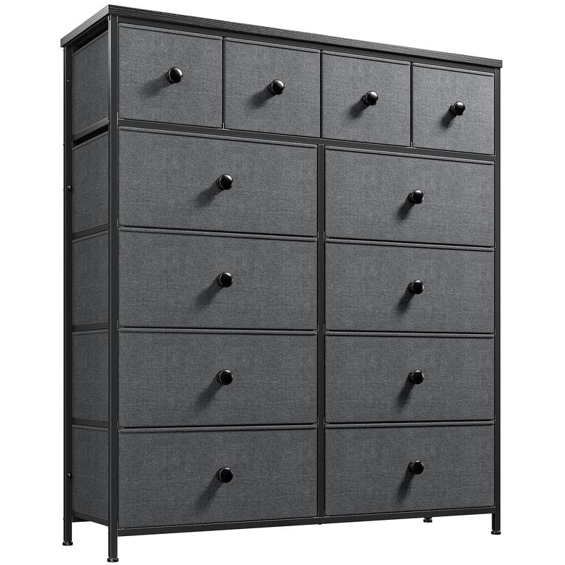 12 Drawer Dresser for Bedroom with Fabric Drawers, Large Storage Chest with Metal Frame & Wood Top, Modern Closet Organizer Dresser for Women, Living Room, Entryway, Clothes, Linens, Accessories