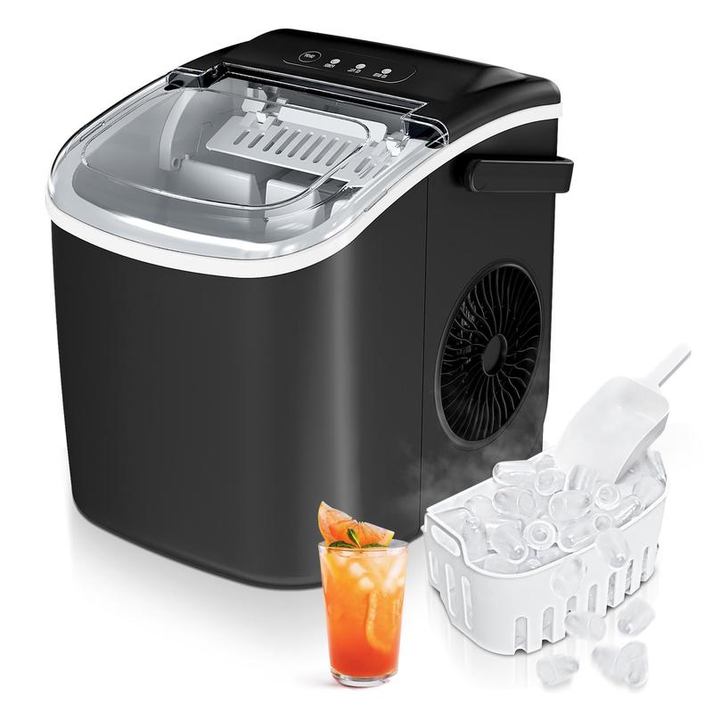 EUHOMY Ice Maker Countertop with Handle, 26lbs in 24Hrs, 9 Ice Cubes Ready in 6 Mins, Auto-Cleaning Portable Ice Maker with Basket and Scoop, for Home/Kitchen/Camping/RV. (2024 New Silver) Utensils