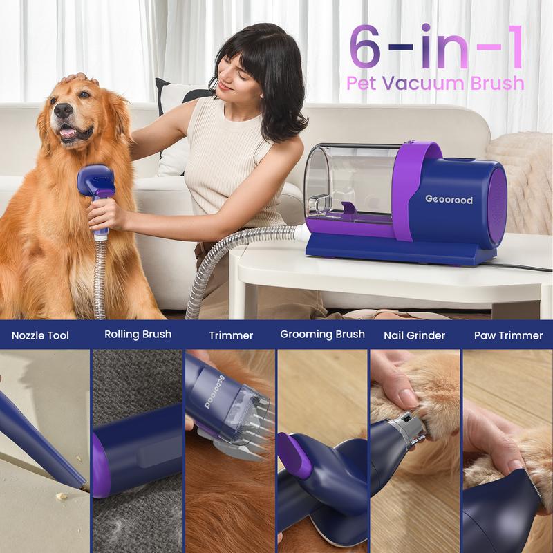 Dog Grooming Vacuum Kit, Pet Grooming Vacuum with Clipper Nail Grinder, 2.5L Dust Cup Dog deshedding Vacuum Brush with 4-6 Pet Grooming Tools for Shedding Pet Hair, Home Cleaning
