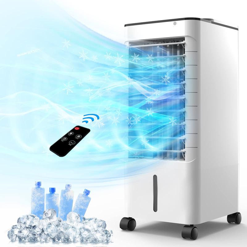 Portable Air Conditioners Fan, 3-IN-1 Evaporative Air Cooler Standing Fans with Remote, 3 Modes 3 Speeds &12H Timer, 1.16Gal Portable AC, 4 Ice Packs & 4 Wheels, 45° Oscillation, Quiet Swamp Cooler for Room Home Bedroom Office Energy Saving Cooling F