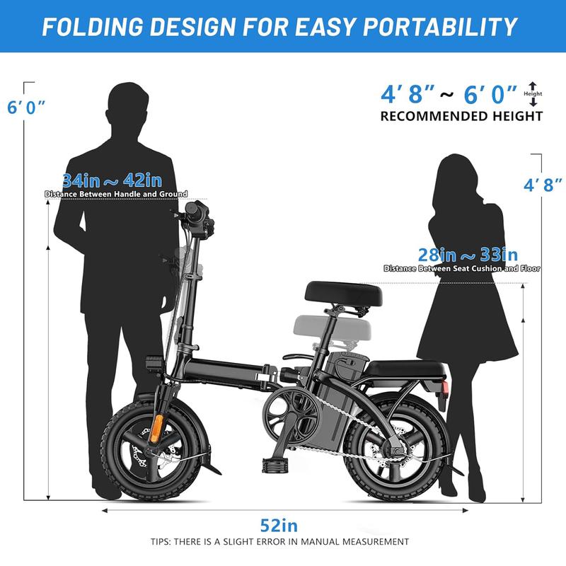 48V12Ah Electric Bike,400W Motor Folding Ebike,20+MPH Electric Bicycle with RemovableBattery, Commuting E-Bike, High Brushless Gear Motor