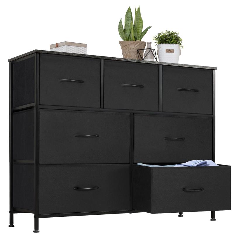 Drawer Dresser Organizer Storage Drawers Fabric Storage Tower with 7 Drawers, Chest of Drawers with Fabric Bins, Steel Frame, Wood Top