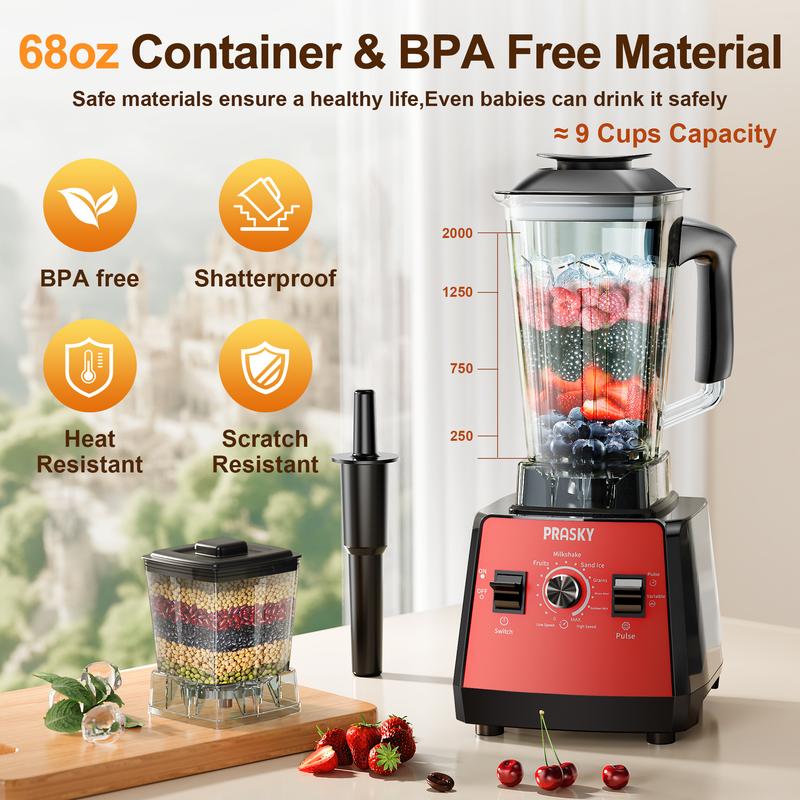 Prasky Professional Blender,Kitchen for Blender 68oz BPA Free 2 Containers Countertop Blenders Ice Crushing&Max.2400Watts/1000Watts Blender and Grinder Combo 25000RPM , Smoothies/Juice/Nuts BUTTER/Food Processor/Kitchen Appliances /SMARTLIVING
