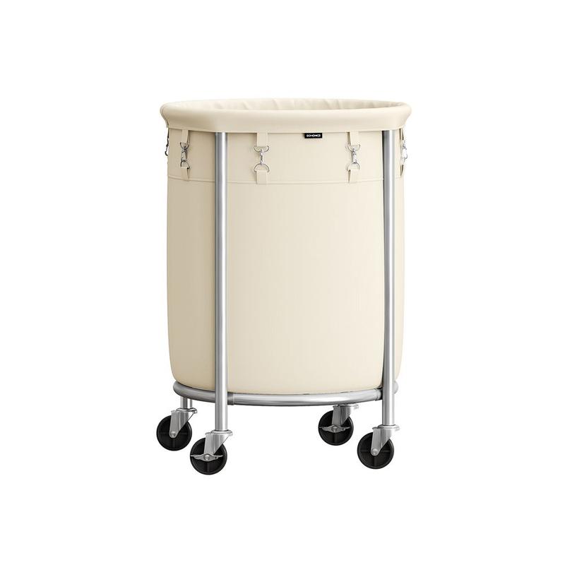 HOME Laundry Basket with Wheels, Rolling Laundry Hamper, Round Laundry Cart with Steel Frame and Removable Bag ,Organiser