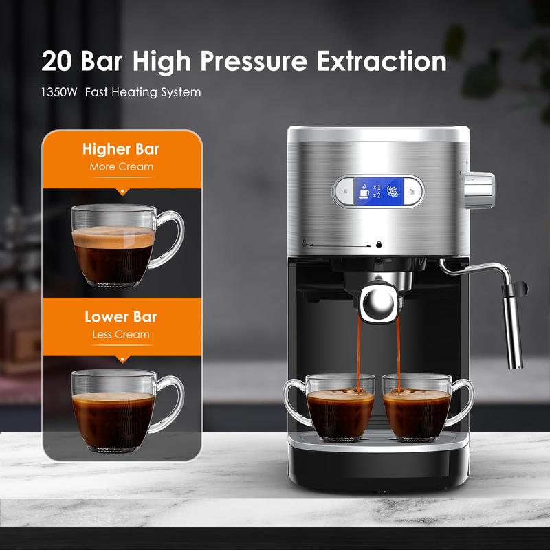 COWSAR Espresso Machine 20 Bar, Semi-Automatic Coffee Maker with Milk Frother Steam Wand, Nespresso Capsule Compatible, 45 oz Removable Water Tank for Cappuccino, Latte, Home,1350W