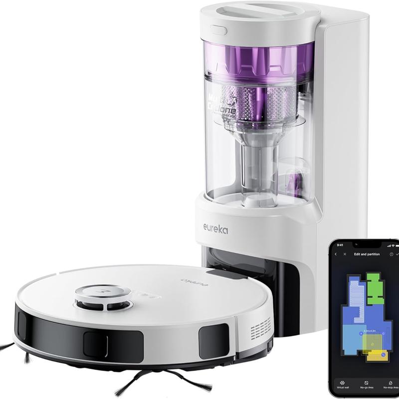 Eureka E10s Robot Vacuum with Bagless Self Emptying Station, Robotic Vacuum Mop Combo, 45-Day Capacity, 4000Pa Suction for Pet Hair, Remote control 2 in 1 home appliance, All-in-One Sweeping and Mopping Robot Hepa Filter Extreme Runtime Lidar Navigat