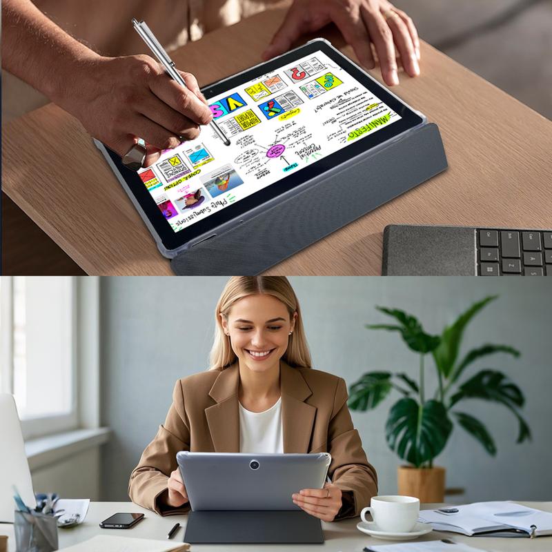 Tablet 10.1 Inch Android 14, 2 in 1 Portable Device with Keyboard, Mouse, Case, Stylus, 8(4+4)GB RAM 64GB ROM, Dual Camera, for Gift