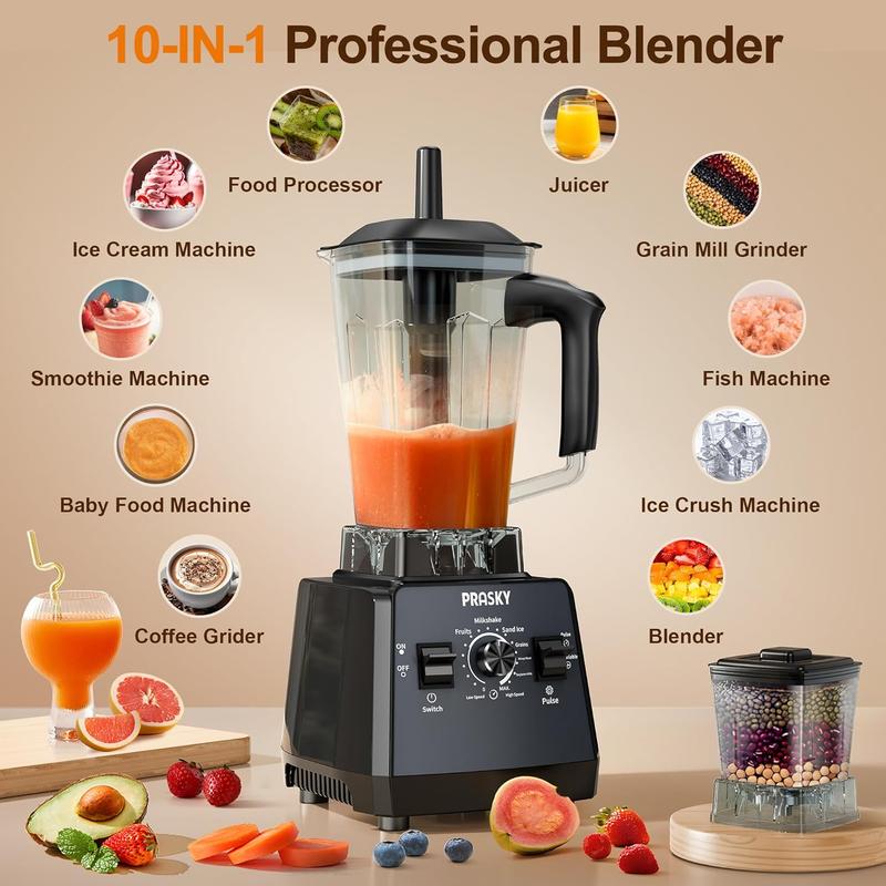 Prasky Professional Blender,Kitchen for Blender 68oz BPA Free 2 Containers Countertop Blenders Ice Crushing&Max.2400Watts/1000Watts Blender and Grinder Combo 25000RPM , Smoothies/Juice/Nuts BUTTER/Food Processor/Kitchen Appliances /SMARTLIVING
