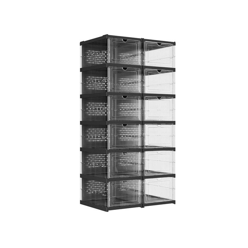 HOME Collapsible Shoe Boxes - Foldable, Stackable, Portable Shoe Storage Organizer for US Size 13, Small-Spaced Homes