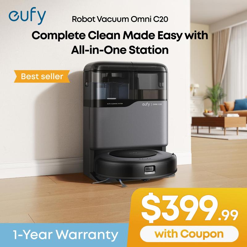 eufy C20 Omni Robot Vacuum, Robot Vacuum and Mop Combo, Self Emptying, Auto Mop Washing and Auto Drying for hands-free cleaning, 3.35-Inch Ultra-Slim Body, 7000 Pa Powerful Suction, All-in-One Station|Spingtok