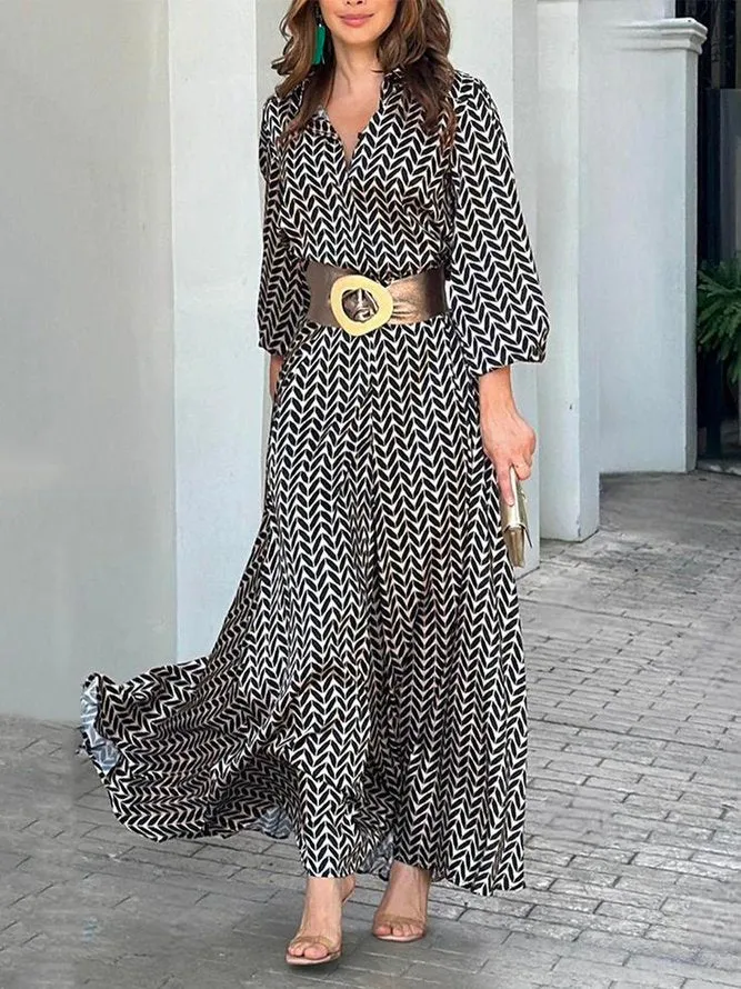 Unique Long Sleeve Print Maxi Dress
