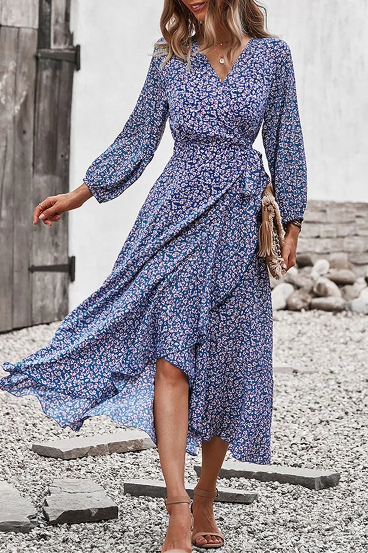Trendy Long Sleeve Print Midi Dress