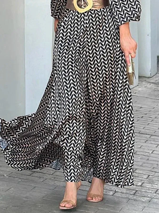 Unique Long Sleeve Print Maxi Dress