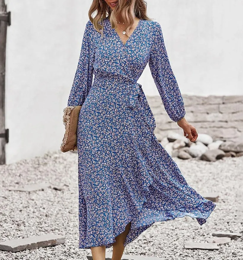 Trendy Long Sleeve Print Midi Dress