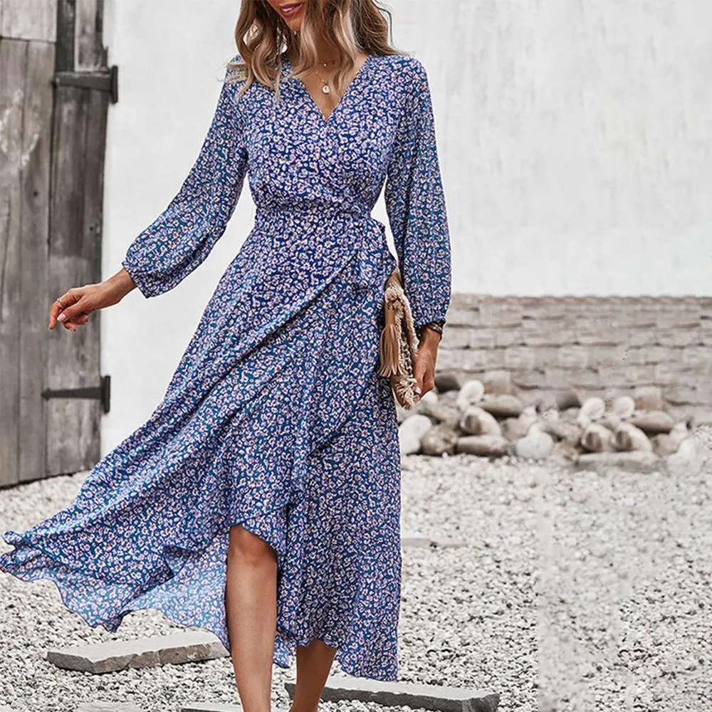Trendy Long Sleeve Print Midi Dress