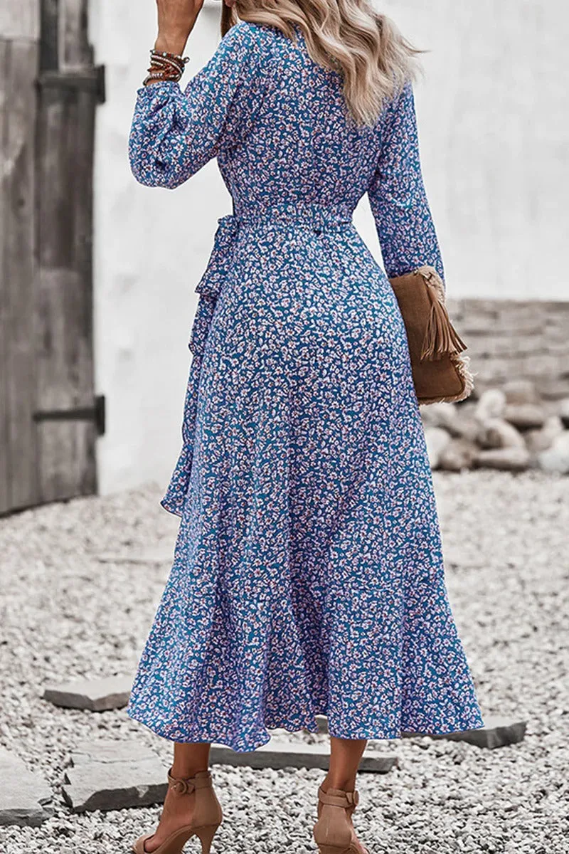 Trendy Long Sleeve Print Midi Dress